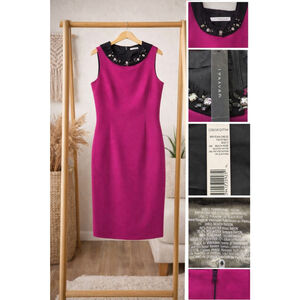 T Tahari Beach Rose Beaded Neck Sheath Dress Sz 8 | Wedding Cocktail Party